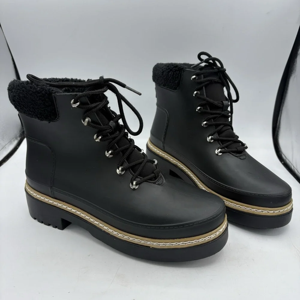 Marc Fisher LTD Rain Boots Womens Size 10 M Fairly Combat Black Ankle Lace